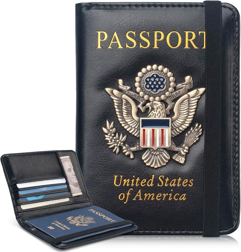 Coowayze Passport Holder Cover for Women Men, Leather US Passport Wallet Case with Vaccine Card Slot for Travel, RFID Passport Book Cover Travel Document Organizer Carrier - Image 1